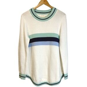 Sail to Sable Cream Sweater with Mint, Navy & Light Blue Stripes
